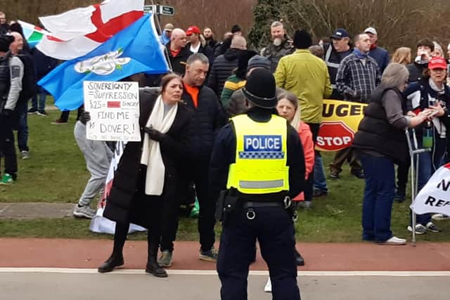 Police and protesters in Manvers, Rotherham, where anti-fascism protesters and anti-immigration demonstrators staged rival rallies on Saturday, February 18 near a hotel housing asylum seekers