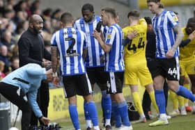 Owls Manager Darren Moore urges on his players during a break in play   Pic Steve Ellis