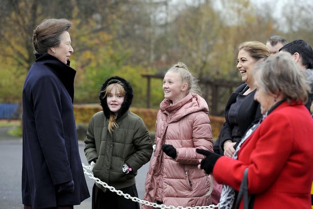 The weather was not always the best when Princess Anne visited but she still enthralled the crowds on overcast days