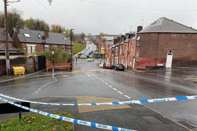 Roads cordoned off following the attack in the local Burngreave car wash.