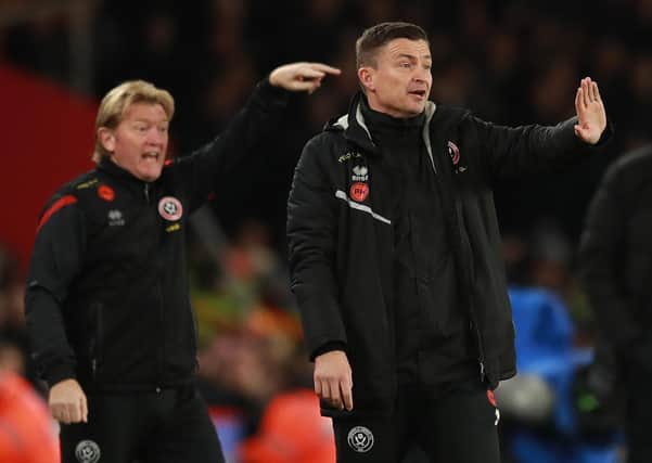 Sheffield United manager Paul Heckingbottom (right) and his assistant Stuart McCall take their side to Blackburn Rovers tomorrow: Simon Bellis / Sportimage