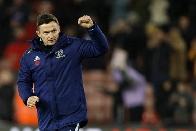 Paul Heckingbottom celebrates Sheffield United's victory over QPR at Bramall Lane tonight: Richard Sellers / Sportimage
