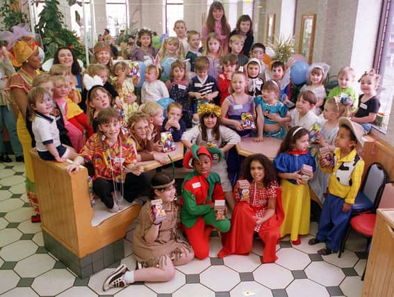 Easter fancy dress competitors at McDonalds on Saint Sepulchre Gate, Doncaster in 1998