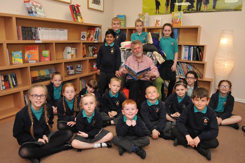 Storyteller Tony Wilson pictured opening Oxclose Primary Academy's new library with pupils in 2017. Can you spot someone you know?