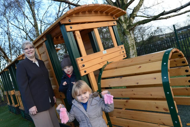 Pupils and staff at Prospect Hill Infant School celebtrated the opening of the new playground in 2012.  Pictured with pupils is chairman of governors Janet Pimperton.