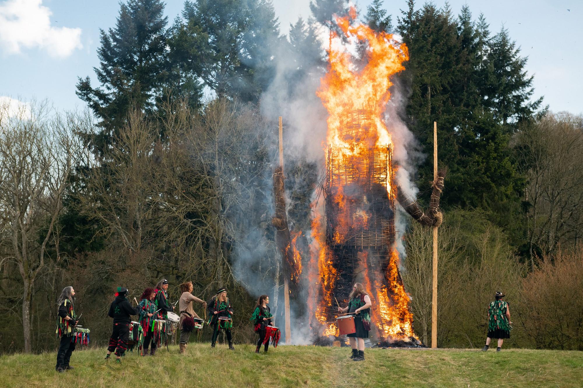 Druids perform the traditional burning of the famous Wickerman. Picture: Jordan Pettitt/Solent News & Photo Agency