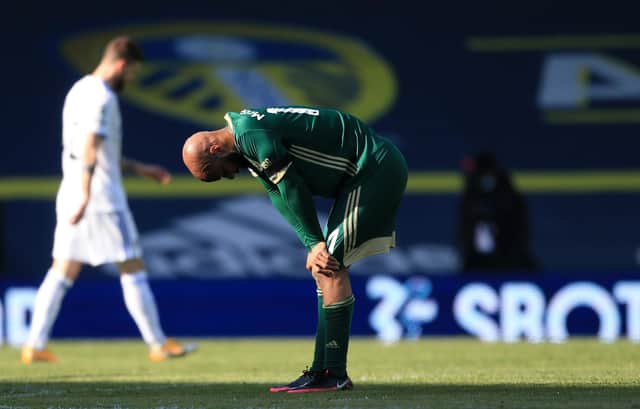 David McGoldrick of Sheffield United looks dejected after another Premier League defeat. The Blades could break several unwanted Premier League records this season.