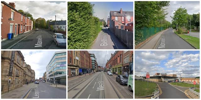 Pictured are some of the streets which feature on the list of the 13 Sheffield locations where the highest number of reports of violence and sexual offences were made in November 2022
