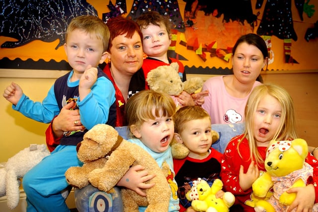 Yawns galore from these children at the Buttercups Nursery in Sunderland where they held a Children In Need sleepover in 2004.