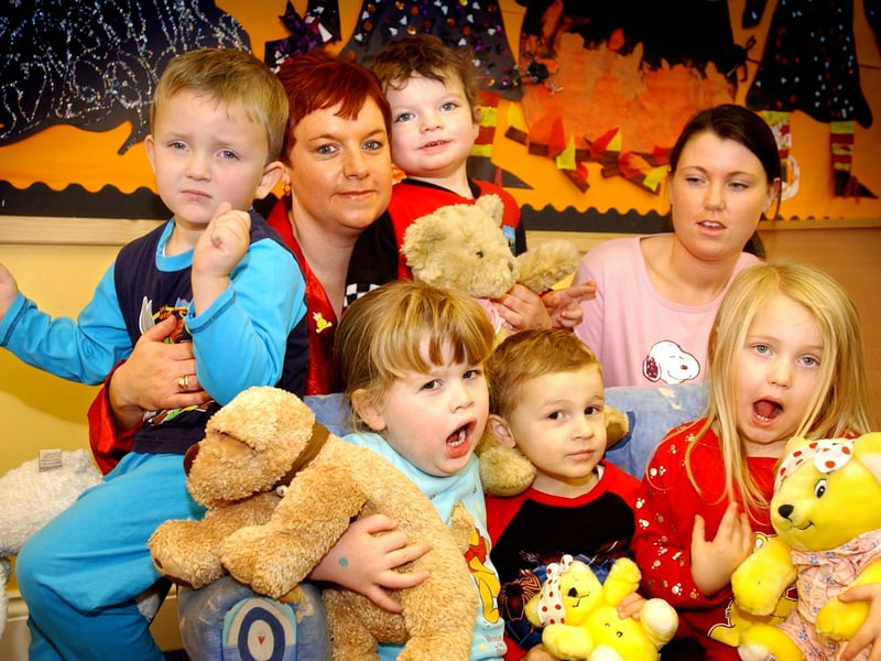 Yawns galore from these children at the Buttercups Nursery in Sunderland where they held a Children In Need sleepover in 2004.
