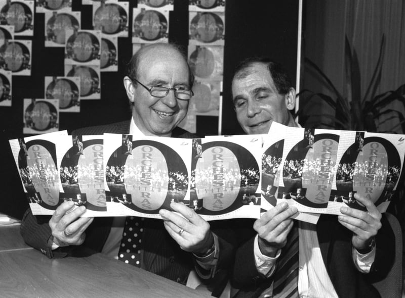 Glasgow was voted European City of Culture 1990 - picture shows Counciilor Pat Lally (left)  and Events Manager Bob Palmer with Orchestras United leaflets.