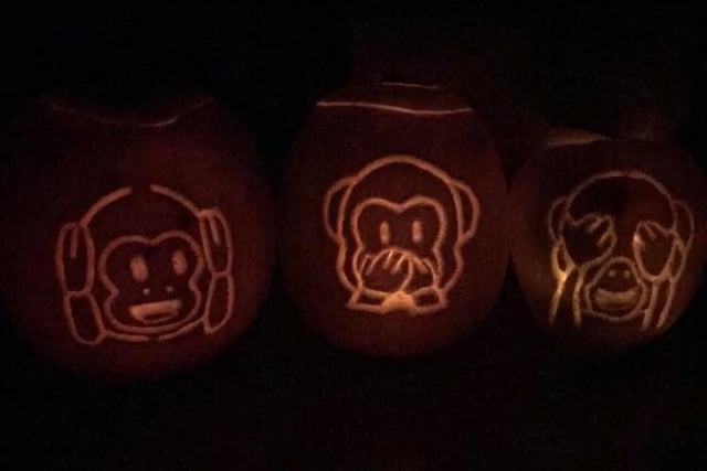 Paula Louise carved these monkey themed pumpkins.