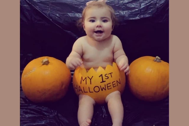 Nin month old Sophia Rose looks like she really enjoyed her first Halloween.