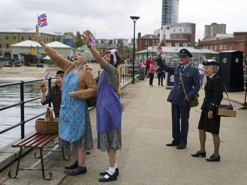 D-Day veterans are welcomed to the Portsmouth Historic Dockyard to commemorate the 77th anniversary of the Normandy Landings. Picture: Steve Parsons/PA Wire
