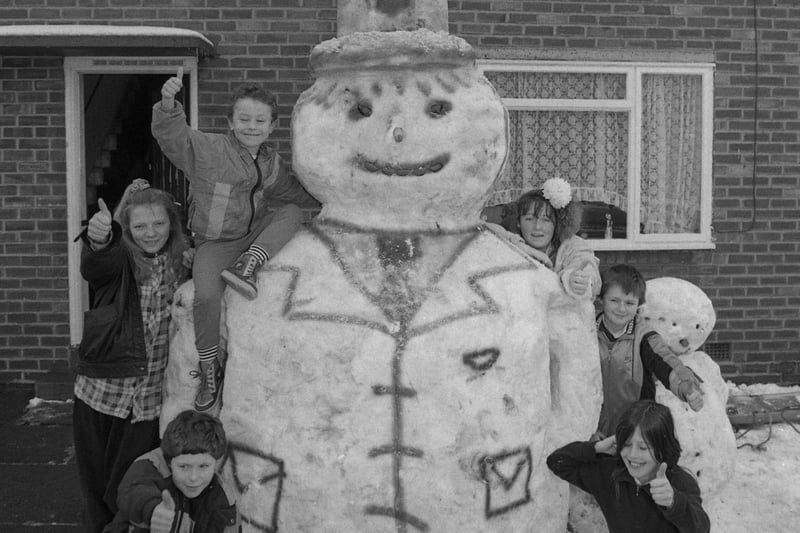 These children built a police snowman in Pennywell in February 1991. Can you spot someone you know?