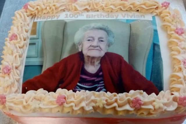 Vivien Robinson has just celebrated her 100th birthday – and it is believed she may be the first in the city to have received a 100th birthday message from the new monarch since he ascended to the throne. PIctured is her birthday cake