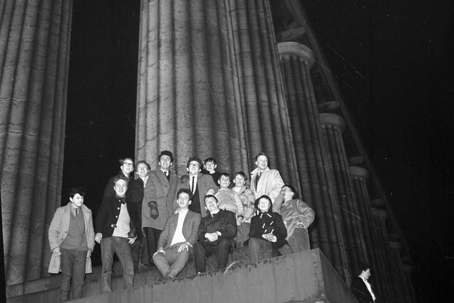 Crowds try to find the best spot to watch a bonfire at Calton Hill to celebrate the birth of Prince Edward on March 10, 1964.