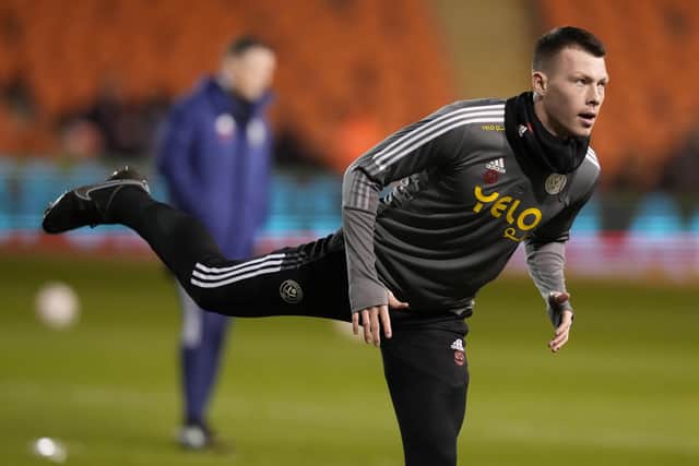 Kacper Lopata warms up before Sheffield United's game against Blackpool: Andrew Yates / Sportimage