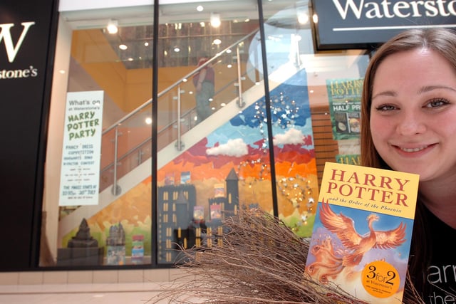 Book seller Leilah Skelton, of Waterstone's, Frenchgate, Doncaster, is pictured with the Harry Potter themed window display ahead of the launch of the Order of the Phoenix in 2007