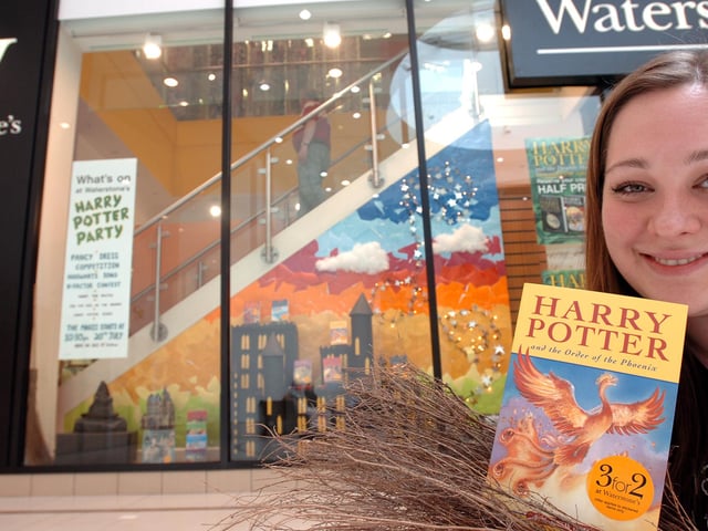 Book seller Leilah Skelton, of Waterstone's, Frenchgate, Doncaster, is pictured with the Harry Potter themed window display ahead of the launch of the Order of the Phoenix in 2007