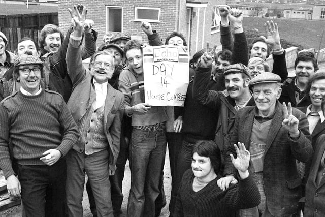 Workmen who built a house in less than two weeks in the grounds of Thorney Close School in 1980. Does this bring back memories?