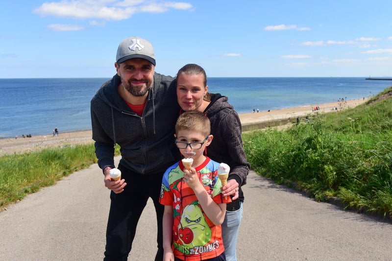 Craig Stoker, Maria Browell and 7-year-old Lewis were enjoying an ice cream in the summer sun at Seaham on Saturday.