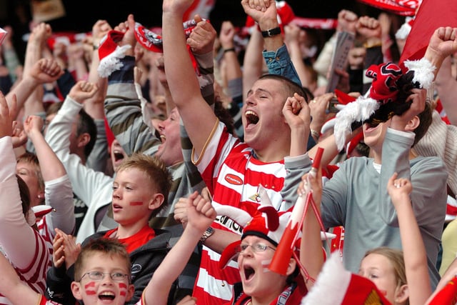 Doncaster Rovers supporters at the Millennium Stadium in Cardiff for the Johnstone's Paint Trophy final.
