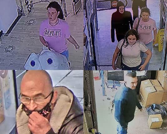 Police are hunting those pictured here for thefts and other crimes in Chesterfield and surrounding areas