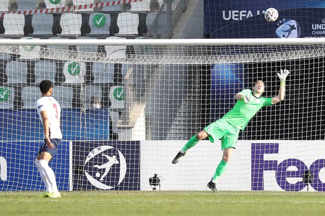 Switzerland's Dan Ndoye (not pictured) scores their side's first goal of the game past England goalkeepr Aaron Ramsdale during the 2021 UEFA European Under-21 Championship group D match at Bonifika Stadium, Koper. Luka Stanzl/PA Wire