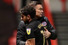 Paul Heckingbottom embraces Sheffield United youngster Reda Khadra after taking him off at Bristol City: Ashley Crowden / Sportimage