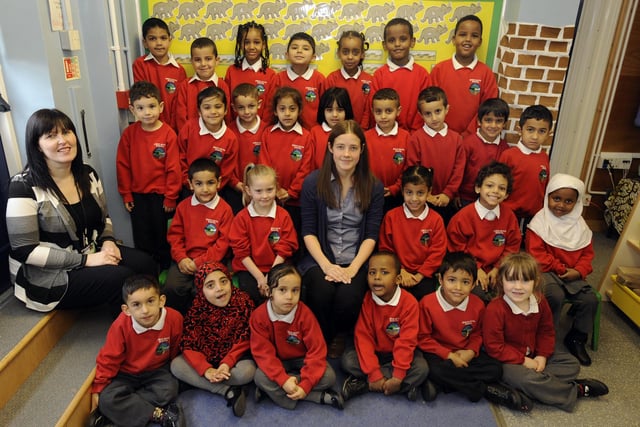 Foundation Class F2NK with Class Teacher Miss Kempton and Teaching Assistant Mrs Brookes in December 2011.