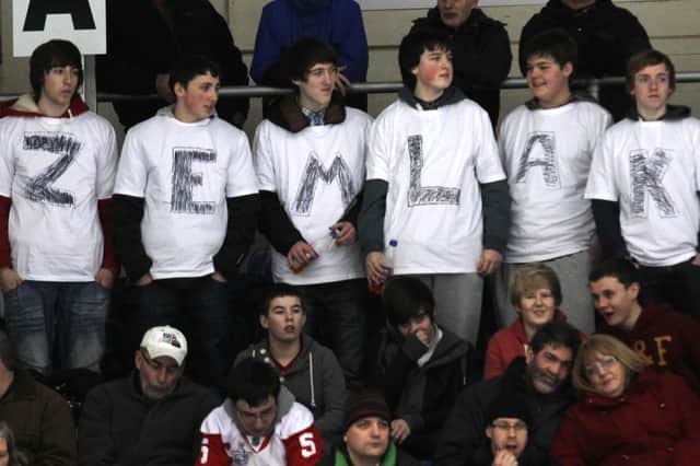 Fife Flyers fans pay tribute to netminder Garrett Zemlak,  January  2012 (Pic: Steve Gunn)