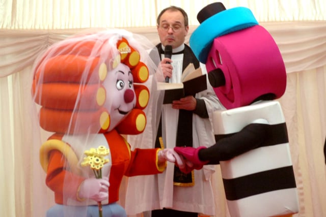 Bertie and Betty Bassett are 'married' by the Rev Sweetlove at their wedding at the Bassett's factory in 2009. The fictional wedding coincided with Bertie’s 80th birthday and Betty being chosen as the new face of Bassett’s Red Liquorice Allsorts, the first character to be introduced in those 80 years.