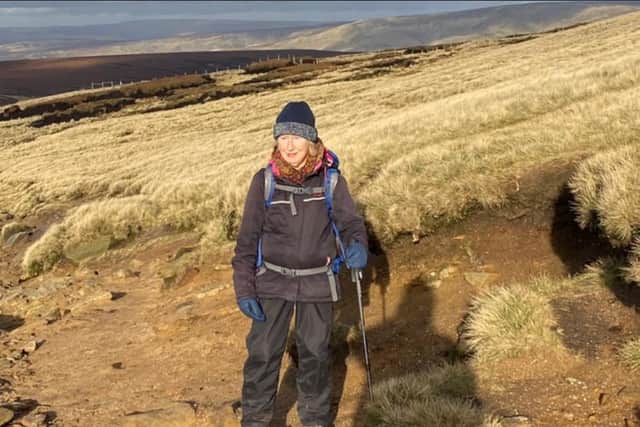 Karin Hessenberg walking near Kinder Scout. She is concerned it is now inaccessible to many because of the lack of public transport