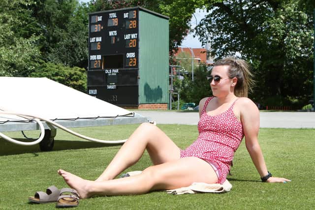 Jess Freeman topping up her tan whilst watching the cricket at Queen's Park in Chesterfield