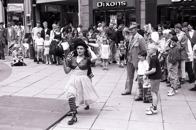 The Swamp Circus entertains the crowds in the city centre in May 1992