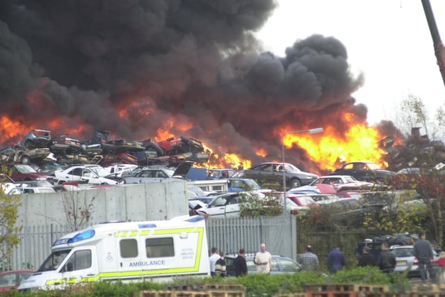 The devastating fire at Noble's scrapyard, Randolph Industrial Estate, Kirkcaldy, in November 2002 (Pic: Fife Free Press)