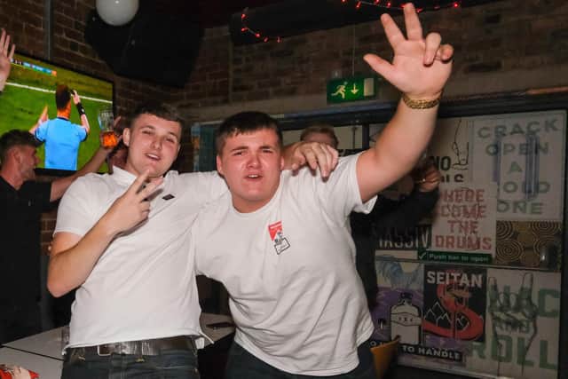 Fans at The Common Room in Sheffield celebrate England's Euro 2020 semi-final victory over Italy