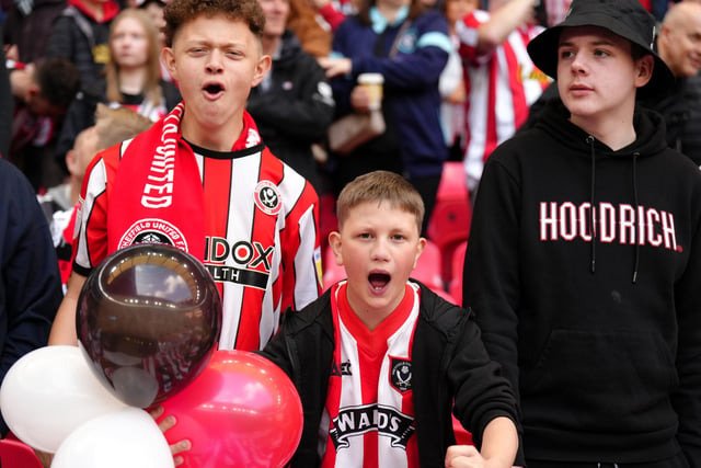 Sheffield united fans in the stands ahead of the Emirates FA Cup semi final match at Wembley Stadium, London.