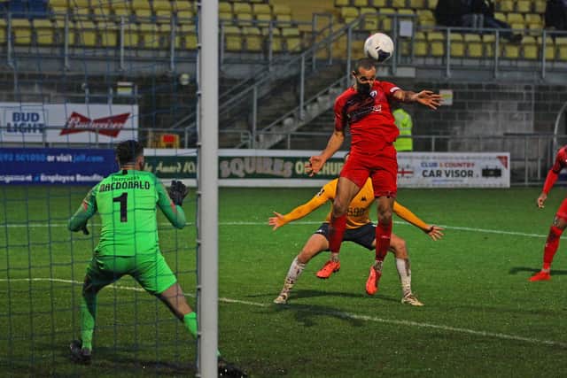 Curtis Weston scored six goals this season, including this header against Torquay United.