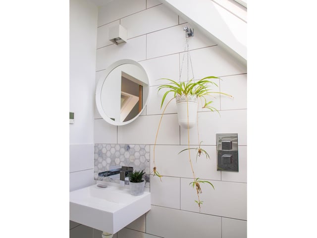 A view of the modern finish in one of the bungalow's bathrooms.