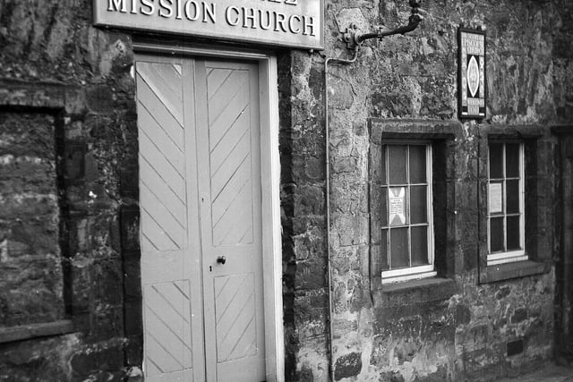 The entrance to the Cathedral Mission Church, in Dean Village, in March 1963.