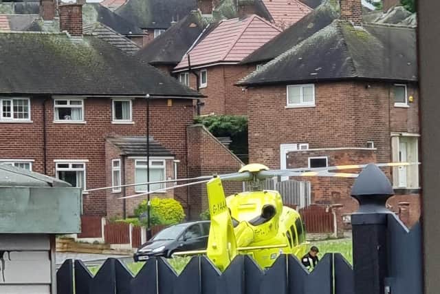 An air ambulance was pictured on land off Ravenscroft Road after an emergency incident.