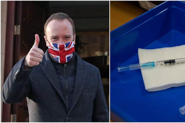 (Left) Health Secretary Matt Hancock hailed the news as a 'significant moment' in the fight against Covid-19, pic by PA (Right) A general view of a try of Pfizer/BioNTech vaccine ready for use via Getty Images.