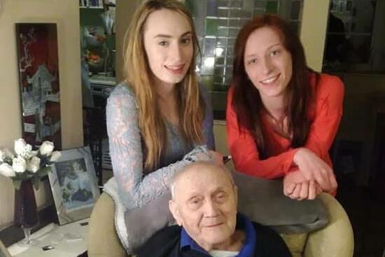Laura Harwood (28 on 28th March) and Suzy Harwood (23 on 30th March). Both keyworkers in Community Care and NHS. Pictured here with their late Grandad.