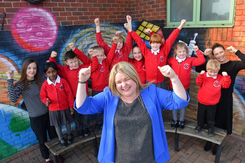 Back to 2018 when St Paul's CE Primary School was celebrating an Ofsted report success. Pictured with the children were headteacher Natalie Fountain, front, with Year 6 teacher Kathryn Rowland and assistant headteacher Jackie Graham, right.