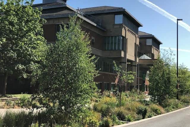 Sheffield Crown Court, pictured has heard how a knife-wielding thug who slashed a man in the street and stabbed him at Sheffield's Meadowhall shopping centre has been put behind bars.