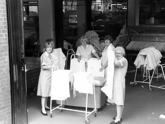 Laundry workers at Sheffield's Royal Hallamshire Hospital in June 1993