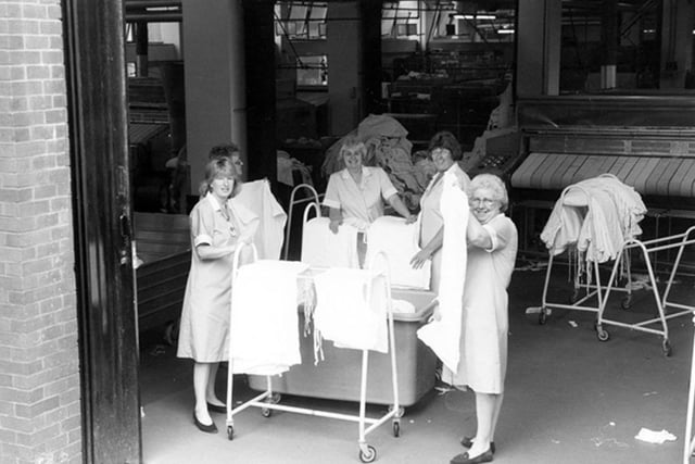 Laundry workers at Sheffield's Royal Hallamshire Hospital in June 1993