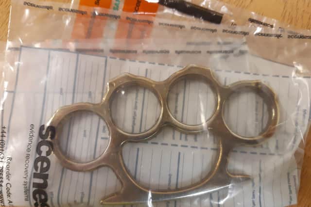 This knuckleduster was found by police when they searched a man in Parson Cross, Sheffield